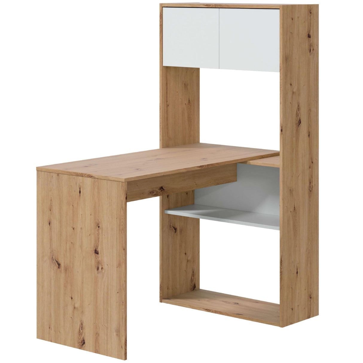 Habitdesign Mesa-Estantería Reversible de 3 Posiciones, Escritorio, Librería, Sistema de Almacenaje, Modelo Duo, Acabado en Color Roble Nodi y Blanco Artik