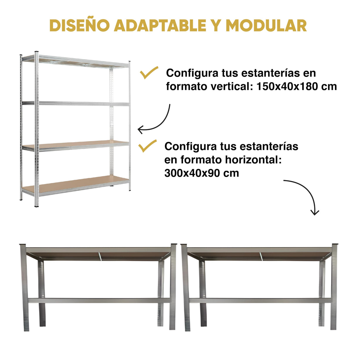 KG KITGARDEN Estantería Metálica Almacenaje de Acero Galvanizado con 4 Baldas de MDF, 180x150x40cm