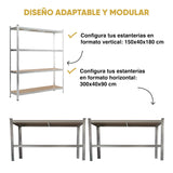 KG KITGARDEN Estantería Metálica Almacenaje de Acero Galvanizado con 4 Baldas de MDF, 180x150x40cm