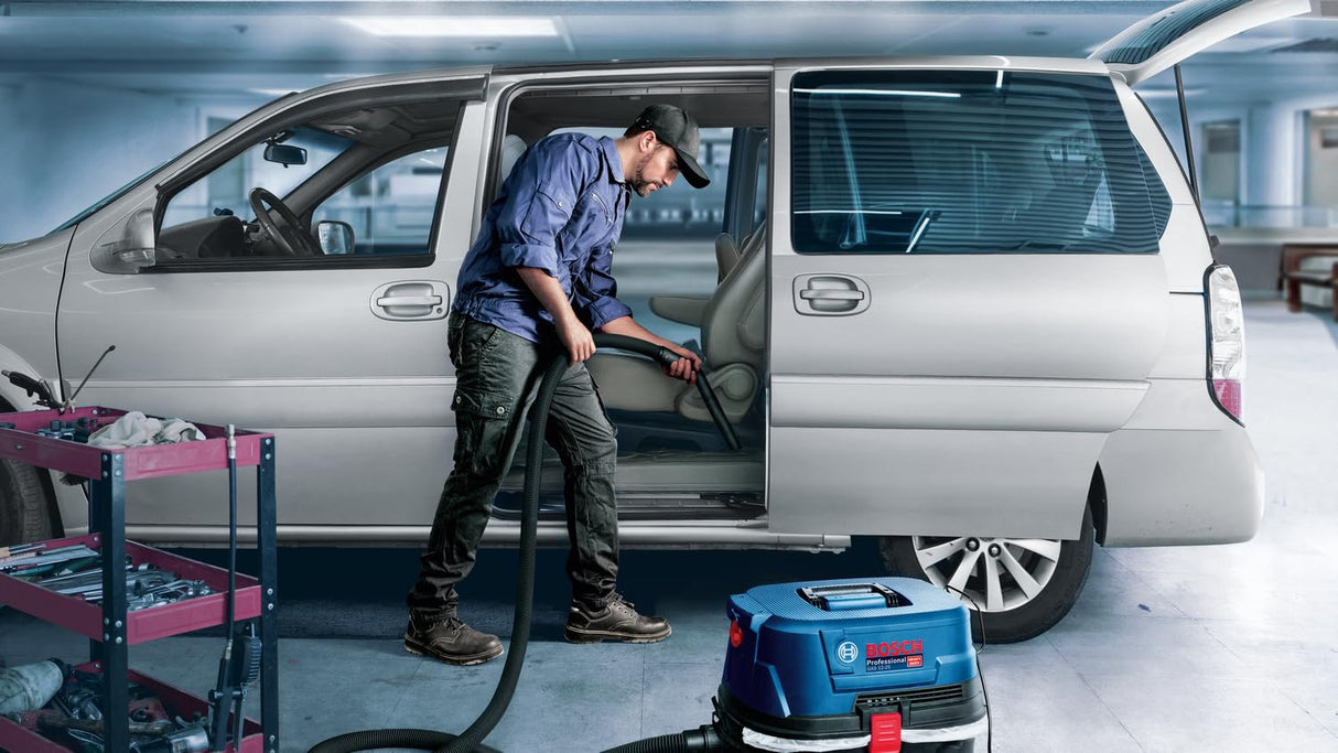 Bosch Professional 060197C100 Gas 12-25 PL-Aspiradora en seco y húmedo con Enchufe de Dispositivo y función de soplado, 25 litros, 1250 W