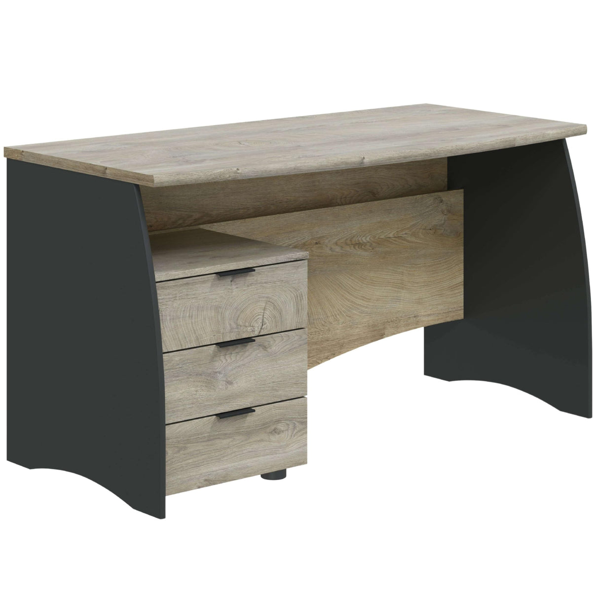 Habitdesign Mesa de Despacho con 3 Cajones, Mesa de Oficina o Estudio, Modelo Stil, Acabado en Gris Antracita y Roble Alaska, Medidas: 136 cm (Ancho) x 67 cm (Fondo) x 74 cm (Alto)