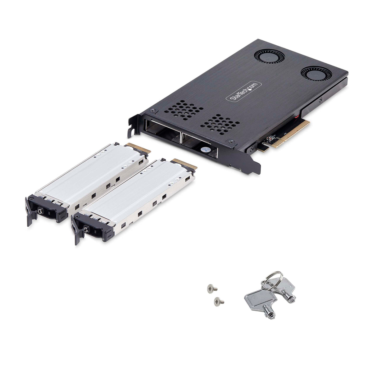 StarTech.com Tarjeta Rack Móvil de 2 Bahías para SSD NVMe M.2 a PCIe x8 - Requiere Bifurcación - Intercambio en Caliente