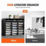 VEVOR Organizador de Literatura de Madera de 27 Ranuras de 800x305x630 mm, Estantes Ajustables de Tablero de Fibra de Densidad Media, Almacenamiento para Archivos, Documentos, Papeles, Negro y Blanco
