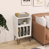 FANTASK Soporte para tocadiscos con estación de carga, soporte para discos de vinilo de 3 niveles, mesa de almacenamiento con estante y 4 separadores para salón, 48 x 40 x 88 cm