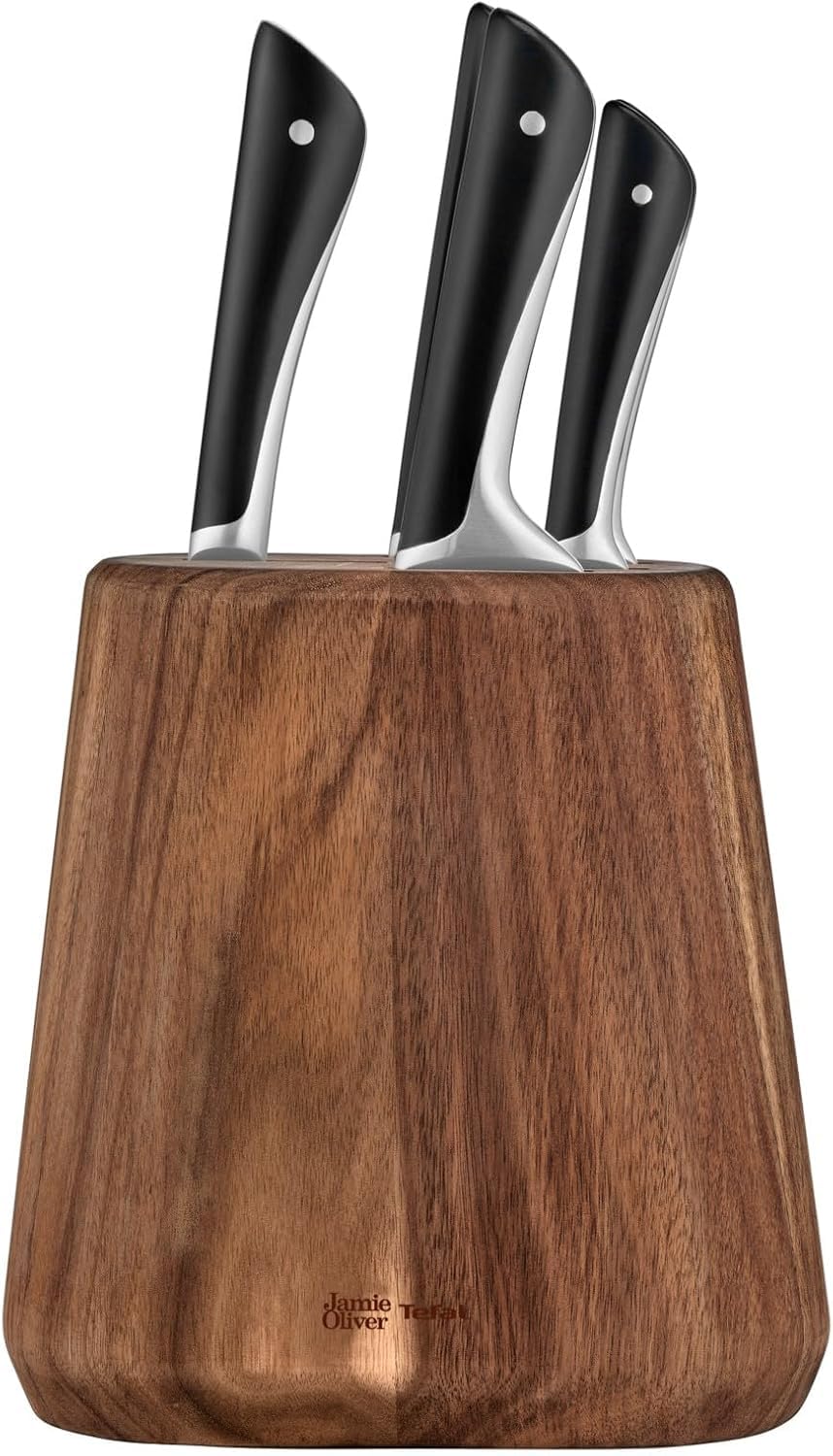 Tefal Jamie Oliver – Bloque de 5 Cuchillos: Chef 20 cm, Santoku 16,5 cm, Pan 20 cm, Universal 12 cm, Pelador 9 cm | Acero Inoxidable, Endurecidos con Hielo -120°C, Preciso, Mango Robusto, Duradero