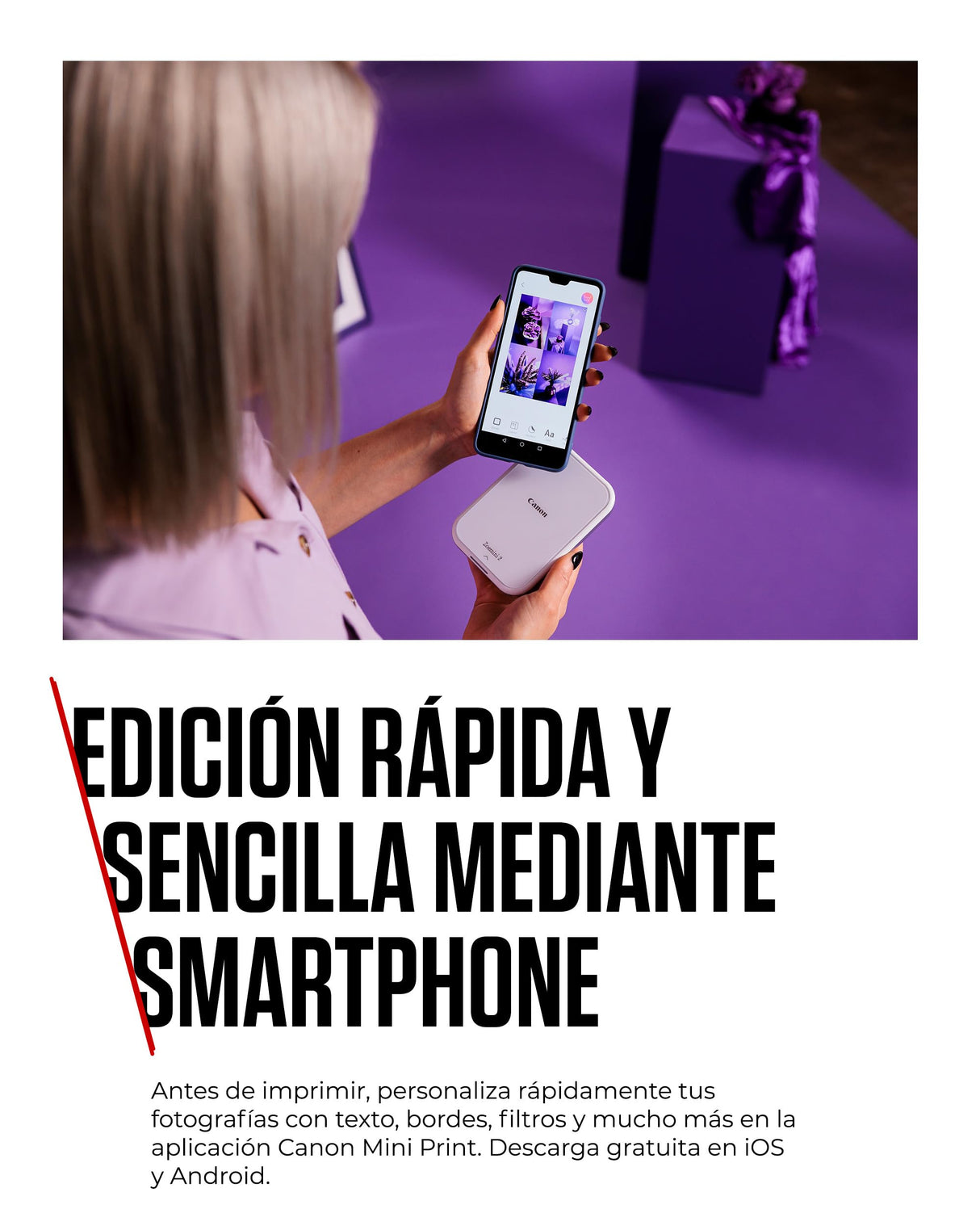 Canon Zoemini 2, Impresora Fotográfica Instantánea y compacta (para Smartphones), Impresión Zink sin Tinta sobre Papel Térmico (50x76 mm), Bluetooth 5.0, Carga USB-C, Blanco