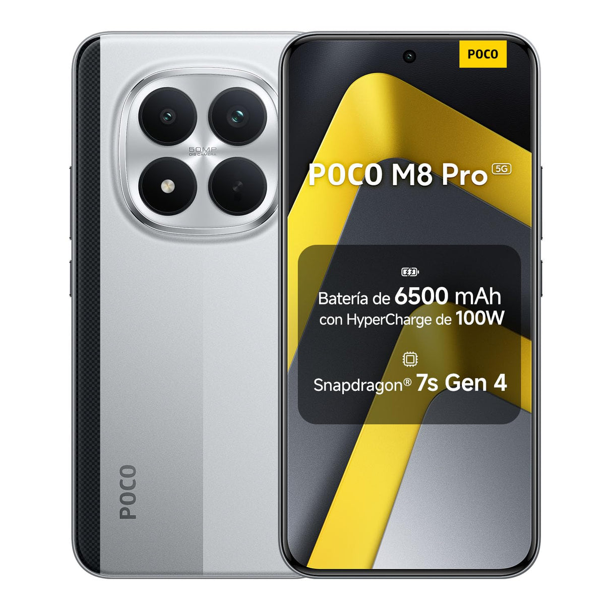 XIAOMI POCO M8 Pro 5G - Smartphone de 12+512GB, Pantalla de 6,83" 1.5K AMOLED, Snapdragon 7s Gen 4, cámara de 50MP, Hypercharge 100W, Cargador no Incluido, Plata (Versión ES)