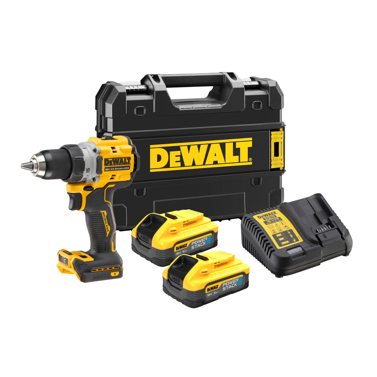 Taladro atornillador 18 V 90 Nm (2 x 5,0 Ah Powerstack) en estuche TSTAK - DEWALT DCD800H2T-QW