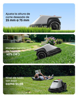eufy E15 Cortacésped Robótico sin Cable Perimetral,Sin Señal Perdida, Sin RTK,TrueVision, Navegación Inteligente, Jardín hasta 800 m², Corte Preciso Bordes, Evita Obstáculos, Control por App