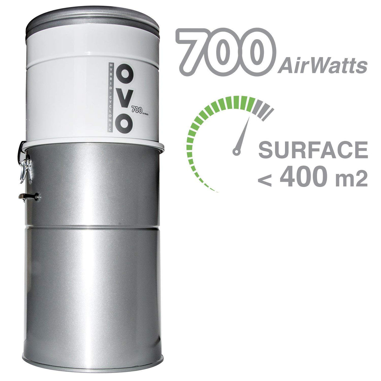 OVO OVO-700ST-35H Aspiradora centralizada, 1700 W, 65 Decibeles, Acero, Gris