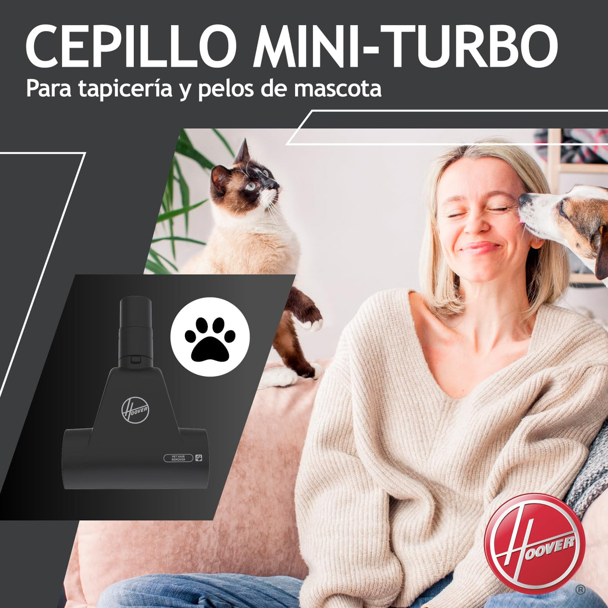 Hoover 39002259 H-Power 300 HP320PET, Aspiradora sin Bolsa Trineo, Tobera Turbo Pelo Mascotas y Tapicería, Compacta, Ciclónico, Selfdust Clean, 850W, Filtro Epa, 75dba, Cable 7 m, Negro, Depósito 2 l