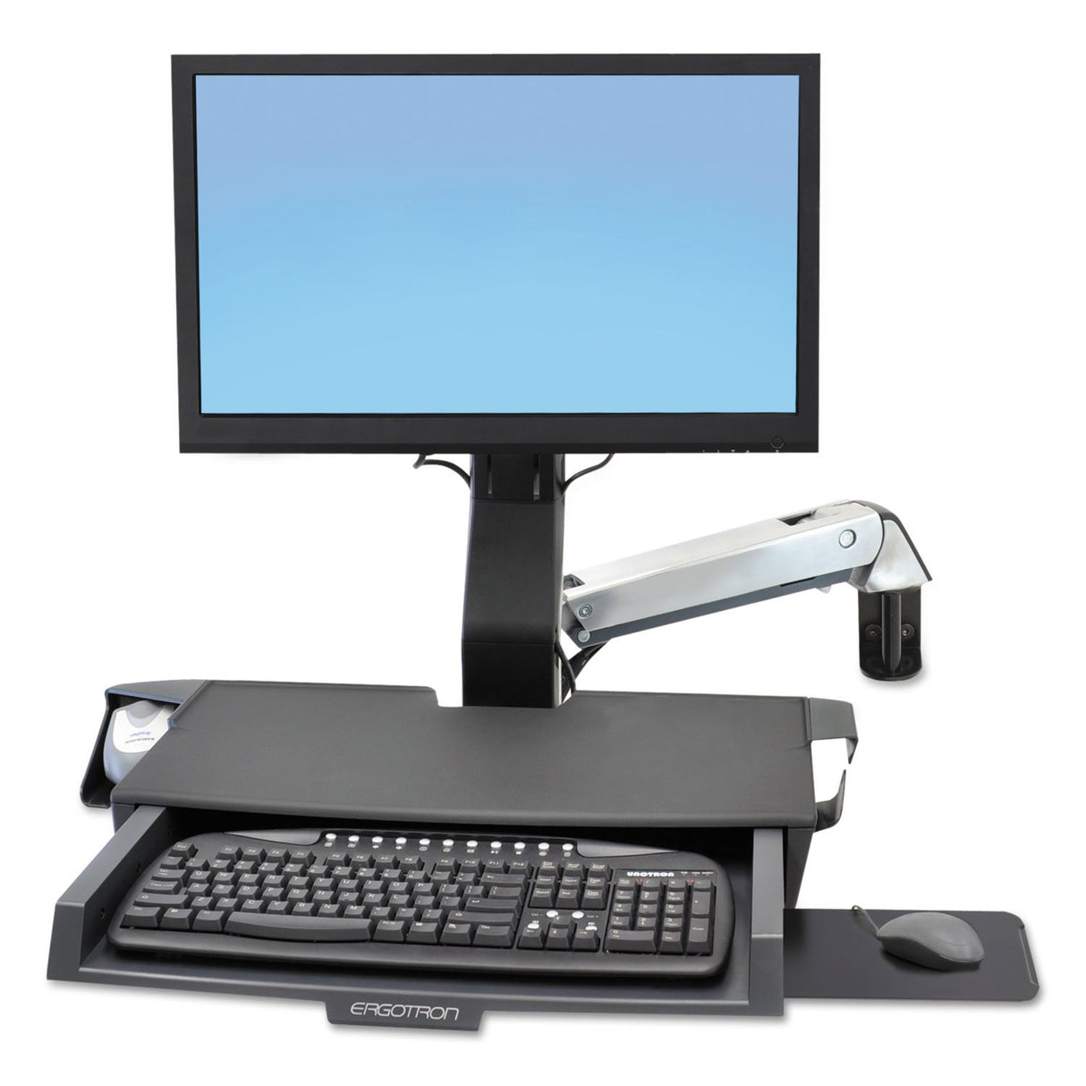 Ergotron StyleView Sit-Stand Combo Arm with Worksurface - Soporte de pared para pantalla plana (14.5 kg, 609.6 mm (24"), 75 x 75.100 x 100 mm (2.95 x 2.96 x 3.94"), 0-640 mm, -30-30 °, 0-360 °)