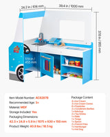 VEVOR Carrito de Helados para Niños, Juego de Madera de Más de 20 Piezas, con Volante y Pizarra, Escáner de Pago y Congelador, Grifo y Fregadero, para Niños de 3 a 7 Años, 1000 x 614 x 955 mm