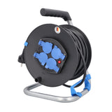 as - Schwabe enrollacables de 25 m H05VV-F 3G1,5-4 tomas con tapas de protección - 230 V / 16 A / 3.500 W - Protección contra sobrecalentamiento - IP20 - Carrete Made in Germany, 10118