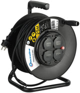 Electraline 20868128D - Prolongador eléctrico (IP44 profesional (25 m, con enrollamiento), color negro