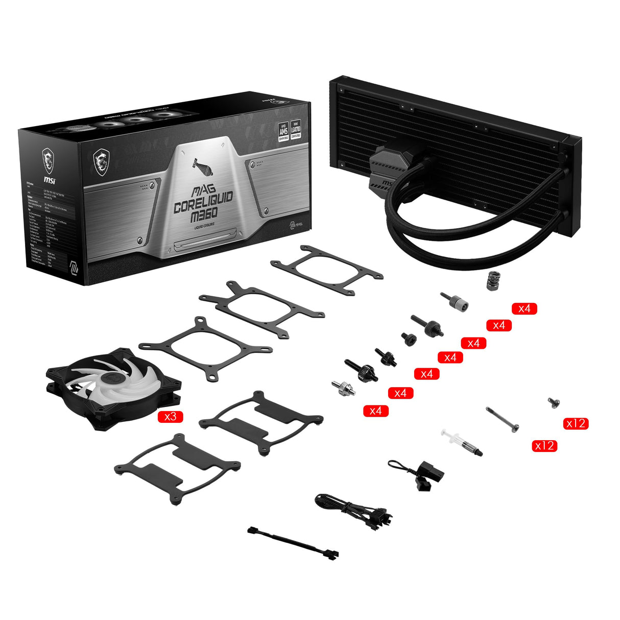 MSI MAG CORELIQUID M360 AIO CPU Refrigeración líquida - 12 vías Split-Flow de refrigeración por agua, tubos a prueba de evaporación, Soporta socket mainsteam como AM5 y 1700.