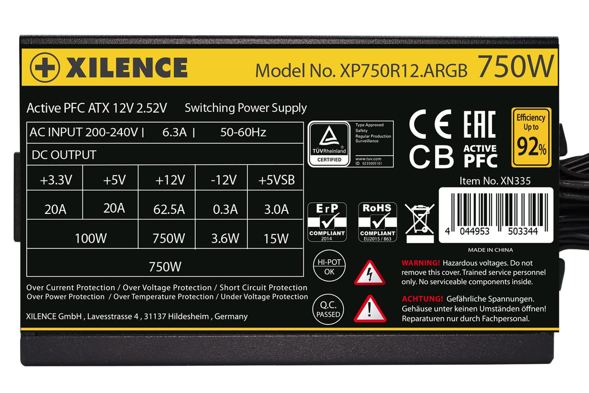 Xilence Performance A+ XP750R12 unité d'alimentation d'énergie 750 W 20+4 Pin ATX ATX Noir