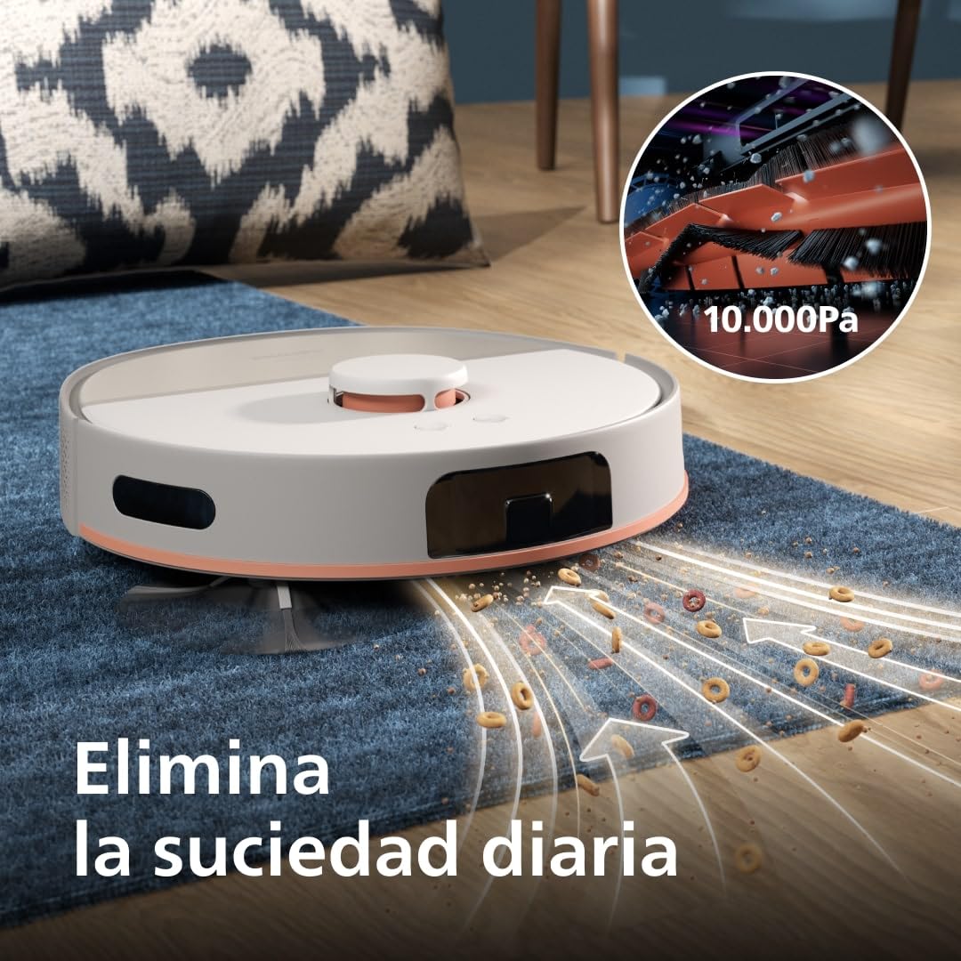 Philips Homerun Serie 5000 – Robot Aspirador, Doble mopa giratoria, 10.000 Pa, aspira y friega, autovaciado (S-Bag®), navegación por láser Lineal, App Homerun, Beige (XU5100/20)