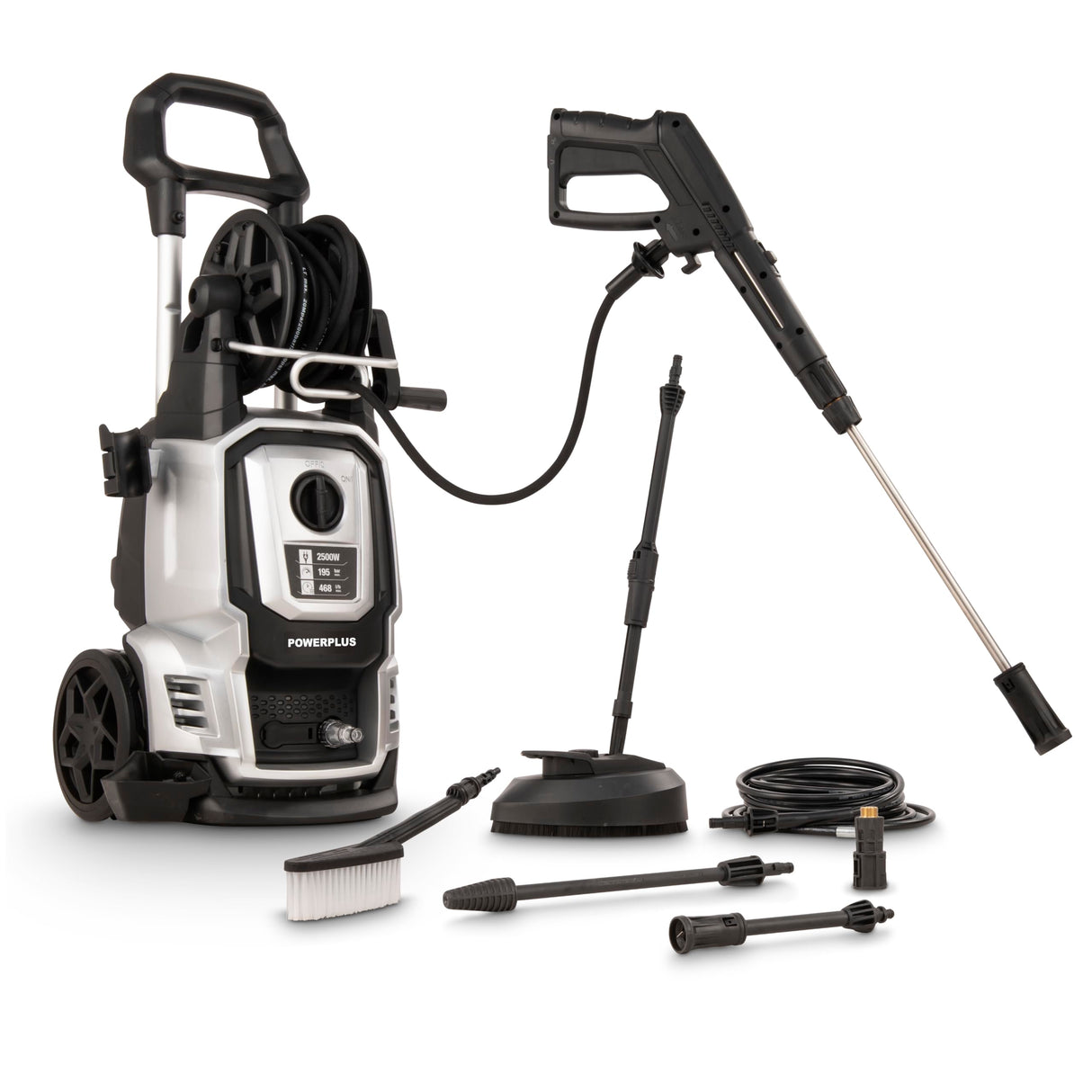 Powerplus Lavadora eléctrica de Alta presión POWXG90426 - [5620] Limpiador de Exterior, función de Arranque/Parada, presión máxima de 195 Bar y Temperatura de 50 °C, Manguera de 8 m y Accesorios