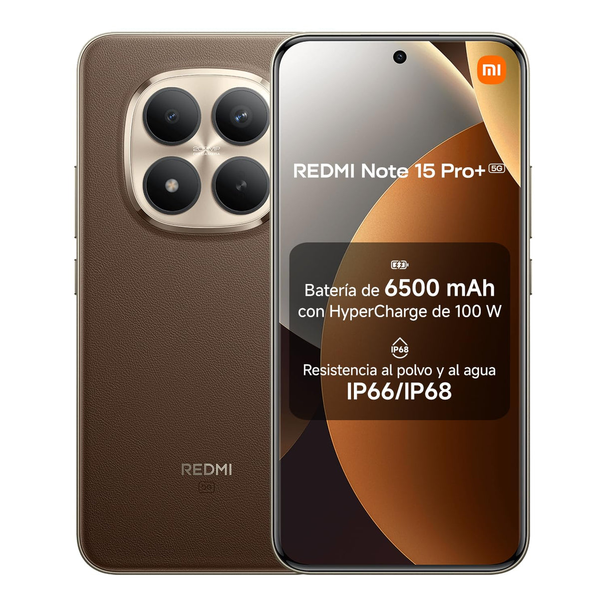 XIAOMI REDMI Note 15 Pro+ 5G - Smartphone de 8+256GB, Pantalla AMOLED 6,83" 1.5K AMOLED, Snapdragon 7s Gen 4, cámara de 200 MP, Hypercharge 100W, Cargador no Incluido, café Moca (Versión ES)