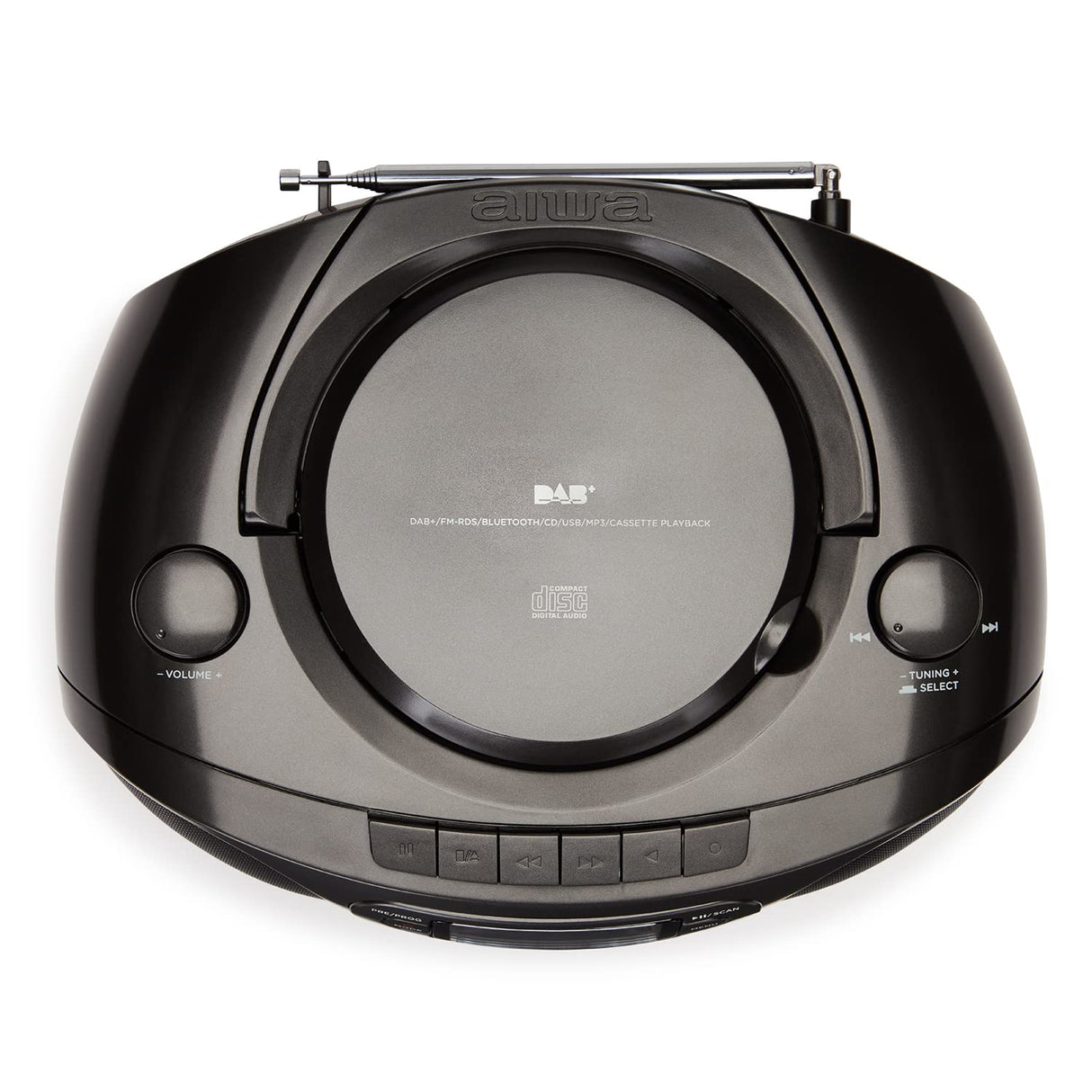 Aiwa BBTC-660DAB/BK: Radio Cassette Portátil con CD, Bluetooth y USB, Grabador de Cassettes, RDS, FM PLL, Dab+, Mando a Distancia, Color: Negro