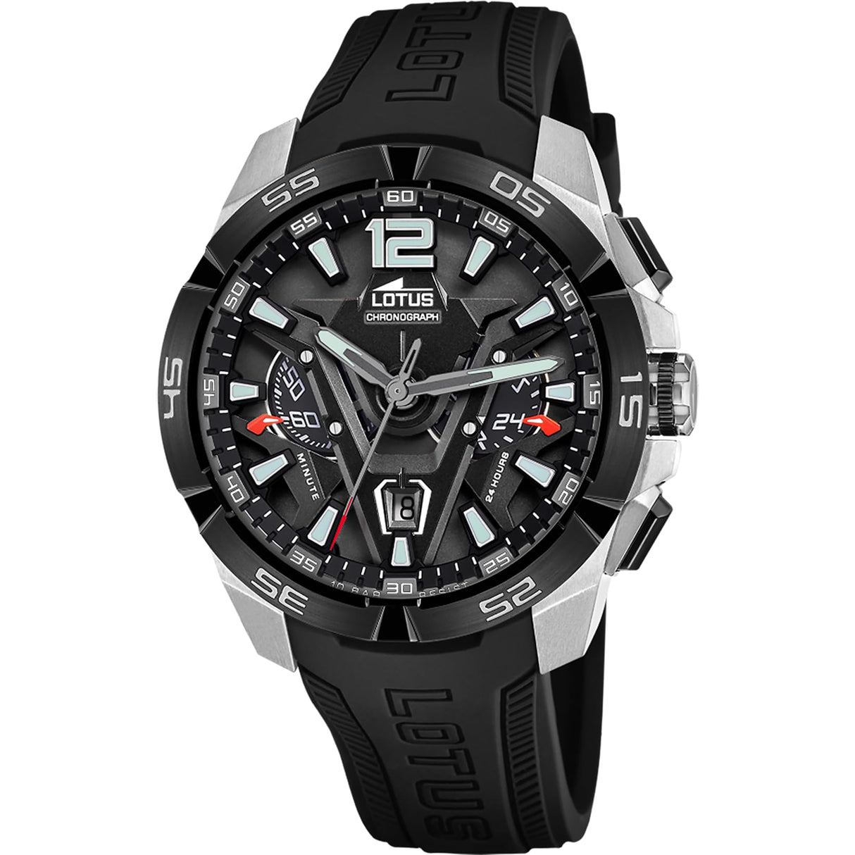 LOTUS Reloj Hombre 18944/2 Vortex Caja de Acero Inoxidable 316l Plateado Correa de Caucho Negro