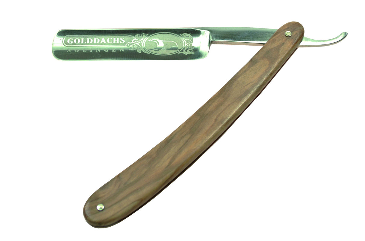 golddachs – Navaja de afeitar con golddachs – Logo, mango de madera de olivo, 1 pieza