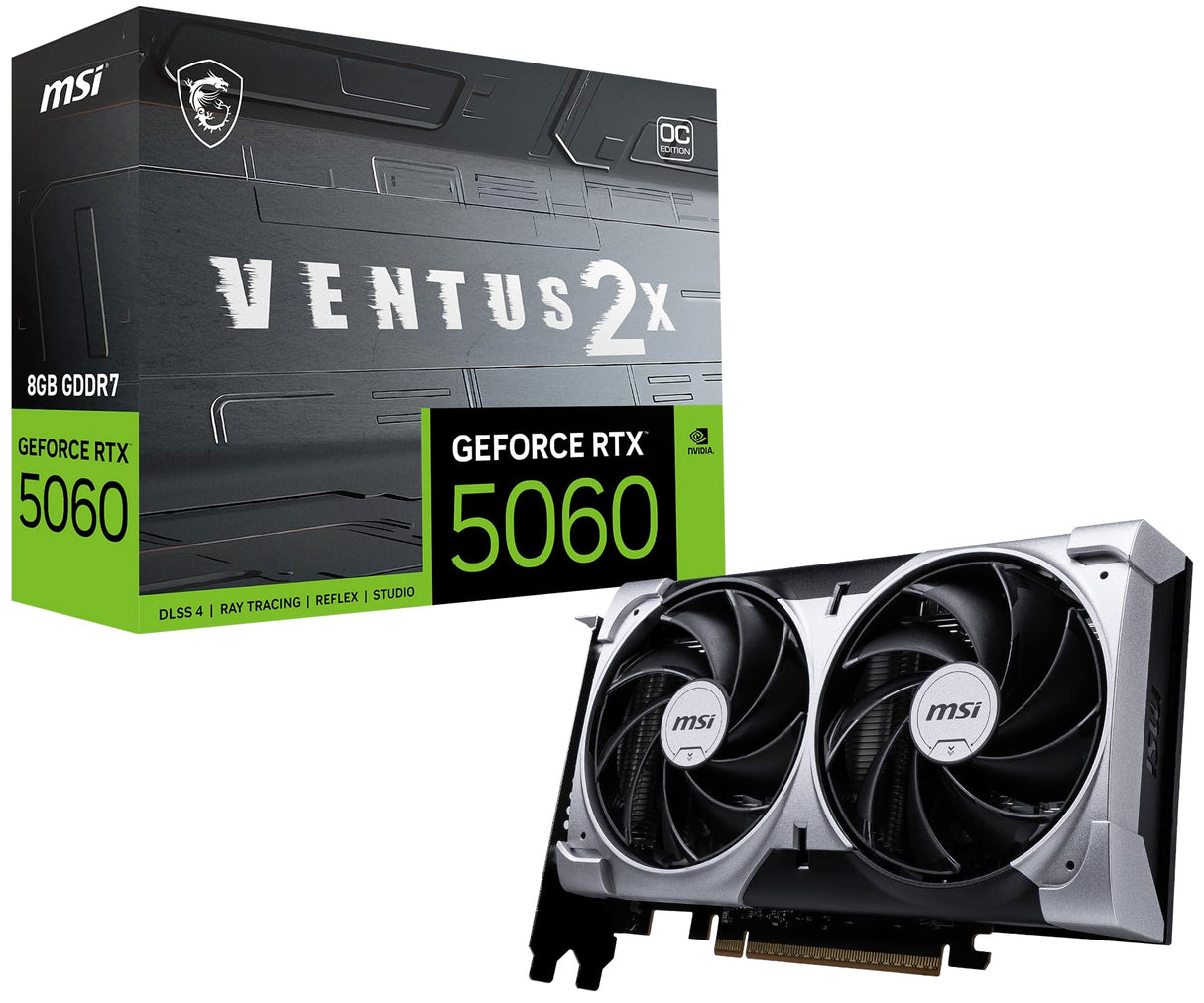 MSI GeForce RTX™ 5060 8G Ventus 2X OC, Tarjeta gráfica - NVIDIA RTX 5060, 8G GDDR7, 28 Gbps, PCI Gen 5, Negra