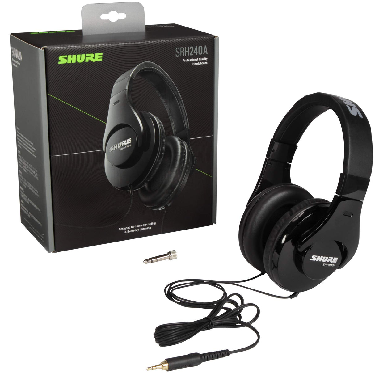 Shure SRH240A-BK-EFS Auriculares de diseño cerrado, para estudio y aplicaciones profesionales, cable desmontable, almohadillas de terciopelo, plegables - Negro