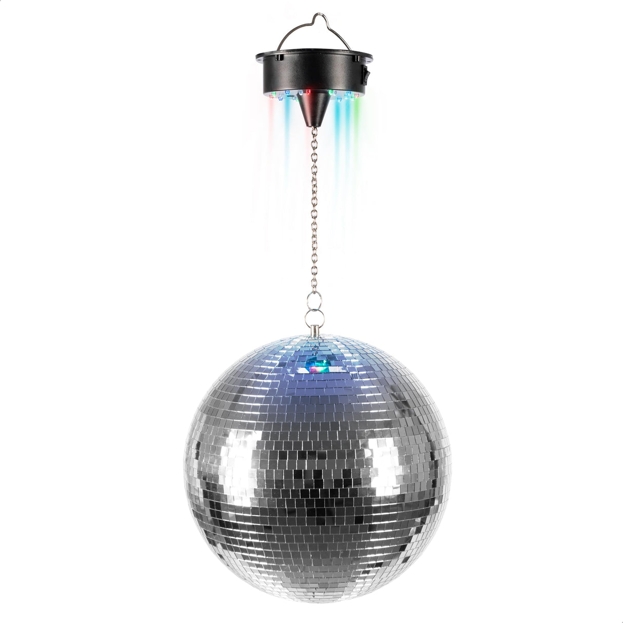 Ibiza - DISCO1-30 - Bola facetada de 30cm de diámetro con base de 18 LED y cadena de 20cm - Funciona con pilas