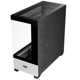 SaharaGaming SG520 con 3 Ventiladores ARGB de Espejo Blanco de 12 cm y Mini Ventilador PWM con Carcasa templada para Juegos con USB 3.0 y USB 2.0, soporta AIO de hasta 360 mm, Fuente de alimentación