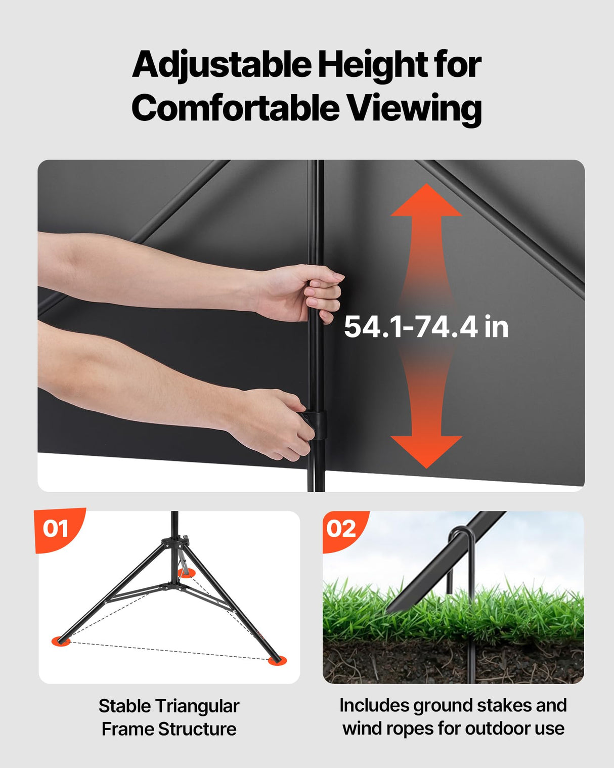 VEVOR Pantalla de Proyector con Trípode, Pantalla de Proyección Portátil Antiarruga de 203,2 cm con Bolsa de Transporte Ángulo Amplio de 160° 16:9 4K HD para Presentaciones de Cine en Casa