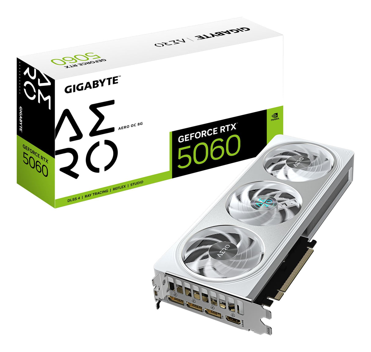 Gigabyte GeForce RTX 5060 Aero OC 8G Tarjeta Gráfica - 8GB GDDR7, 128bit, PCI-E 5.0, 2595 MHz Frecuencia del núcleo, 3 x DisplayPort, 1 x HDMI, GV-N5060AERO OC-8GD