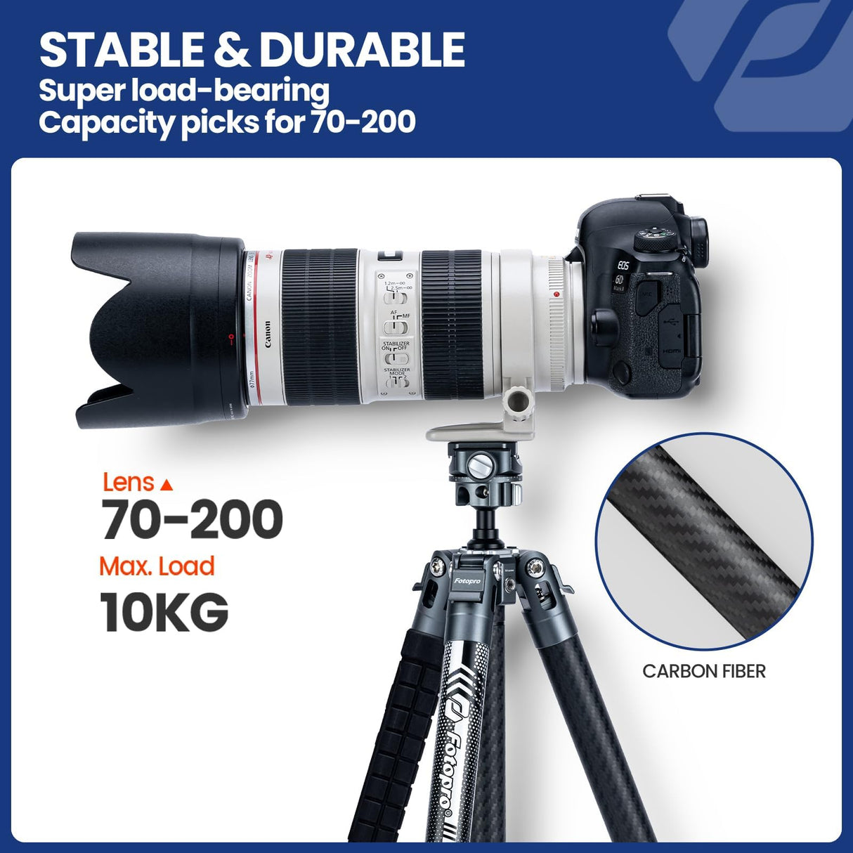 Fotopro Trípode de Fibra de Carbono 2.3lbs Ultraligero Trípode de Video de Viaje Portátil de 62 Pulgadas para Cámara DSLR Carga hasta 22lbs X-Aircross 3 Video