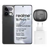 realme 16 Pro+ 5G Smartphone, 8GB+256GB, Pantalla Curva AMOLED 144Hz 6,8", Batería 7000mAh, Cámara 200MP OIS, IP69K, Carga Rápida 80W, Dual SIM, Next AI, Gris (con Adaptador)