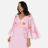 Maya Deluxe Women's Maxi Dress Ladies V-Neck Long Cape Sleeve Floral Sequin Embellished A-Line for Wedding Guest Evening Occasion Vestido, Cherry Blossom, 54 para Mujer