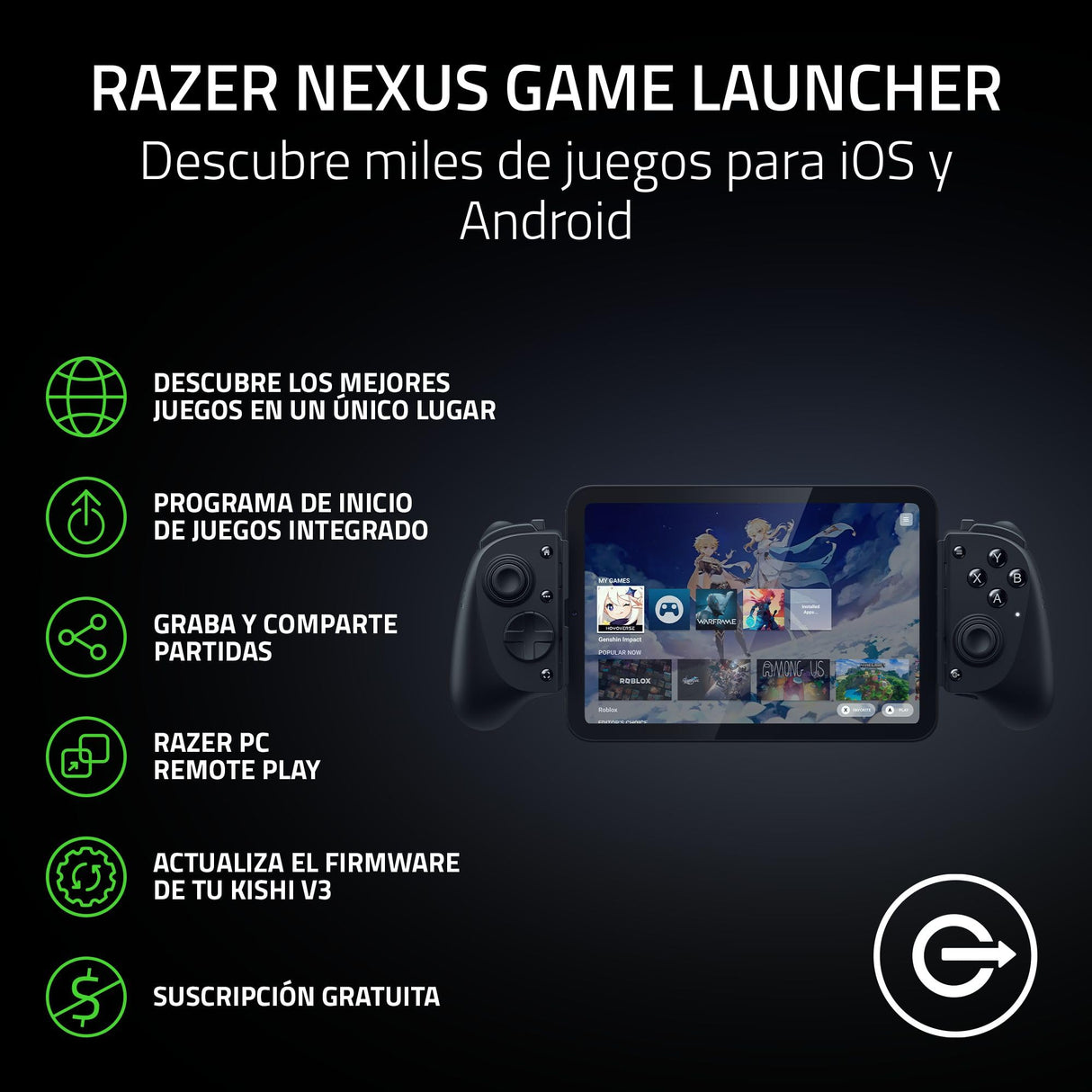 Razer Kishi V3 Pro - Mando gaming USB-C para iPhones, smartphones Android y mini tablets de hasta 8" - Plug and Play- sticks analógicos antideriva (12 botones - hápticos Sensa HD) Negro