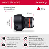 Samyang F1220509101 - Objetivo fotográfico CSC-Mirrorless para Micro Cuatro Tercios (distancia focal fija 12mm, apertura f/2-22 NCS CS, diámetro filtro: 67mm), negro