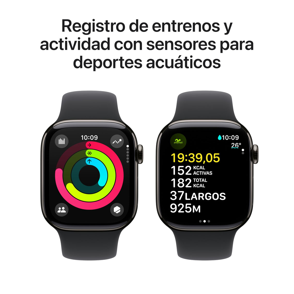 Apple Watch Series 10 GPS + Cellular Smartwatch con Caja de Titanio Pizarra de 42 mm y Correa Deportiva Negro - Talla S/M. Monitor de entreno, App ECG, Pantalla Retina Siempre Activa