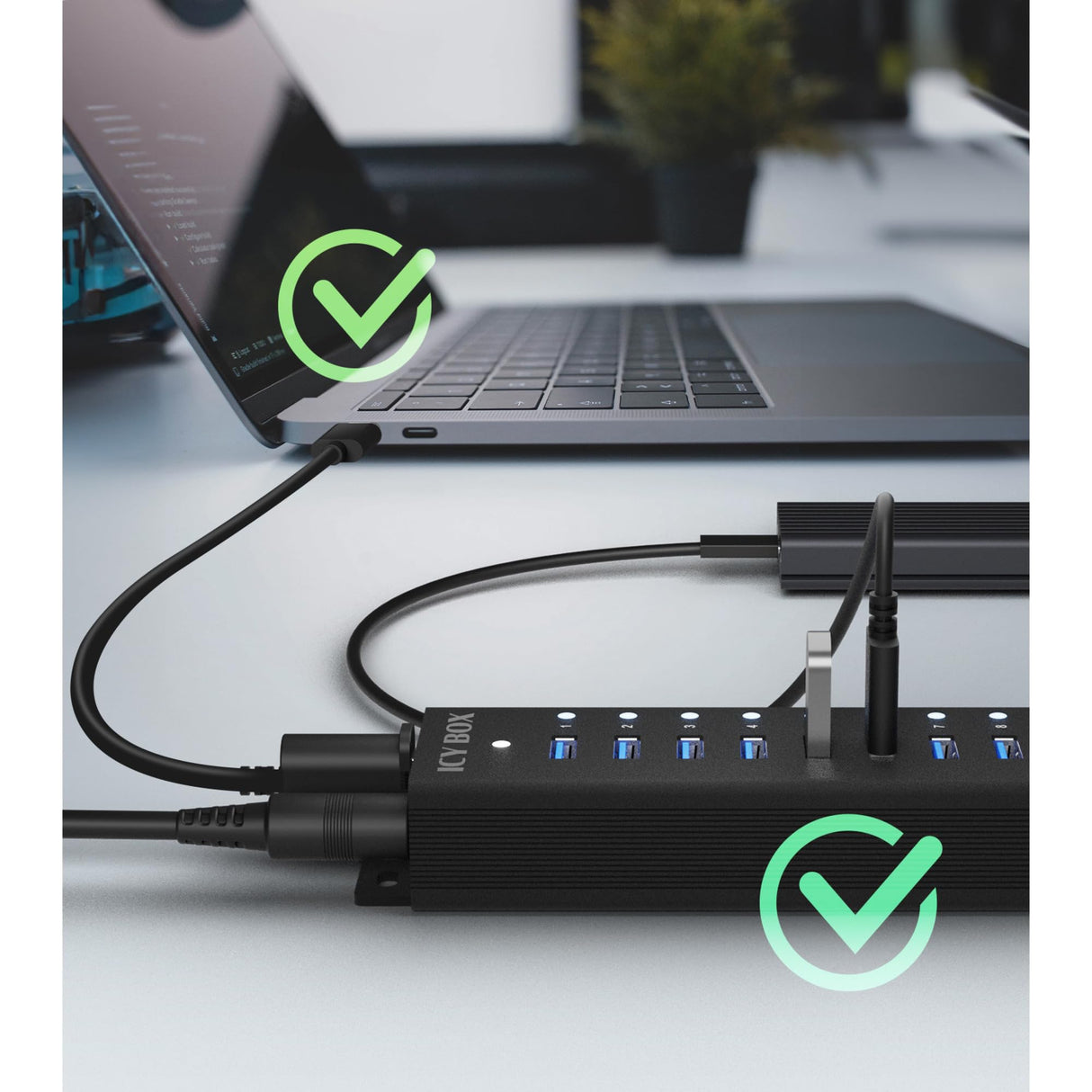 ICY BOX IB-HUB1717-U3 - Concentrador USB (17 Puertos), 16 Puertos USB y 1 Carga USB, USB 3.2 Gen 1 (5 Gbps por Puerto), con Fuente de alimentación de 96 W, USB-A, Aluminio, IB-HUB1717-U3