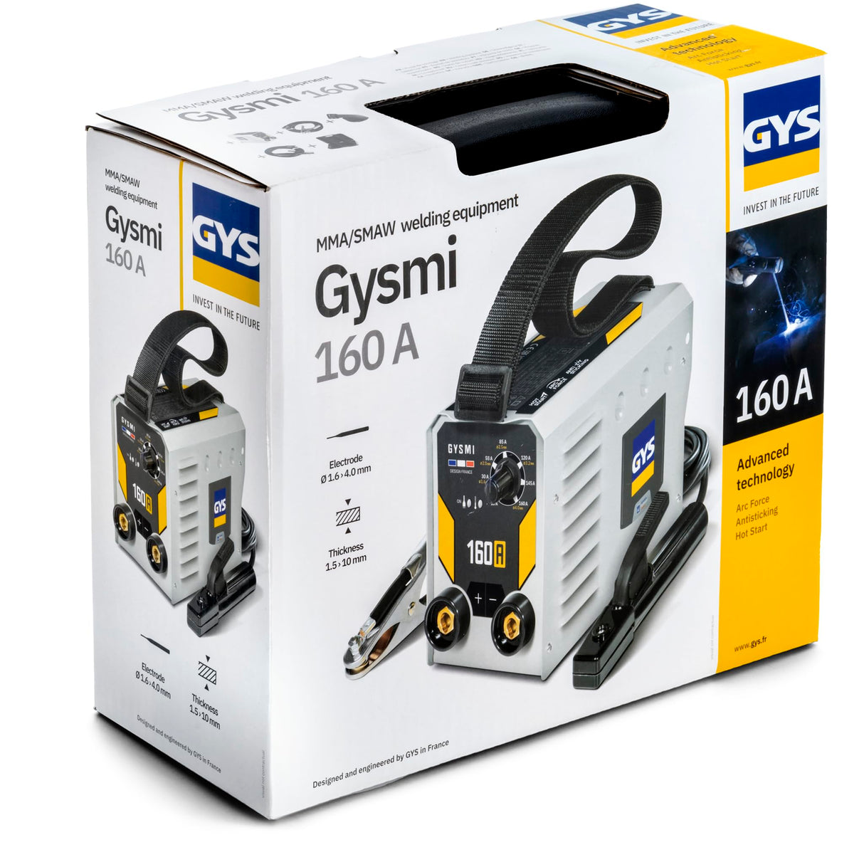GYS, GYSMI 160A, estación de soldadura de electrodo recubierto 160A monofásico 230V (MMA), arco fuerza, antisticking, Hot Start, Con Maleta, portaelectrodos, cable de masa