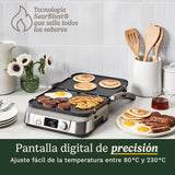 Cuisinart 6-en-1 : Gril, Plancha, Gaufrier | Plaques réversibles antiadhésives | Écran digital | SearBlast® | Bisagra ajustable, Acero inoxidable