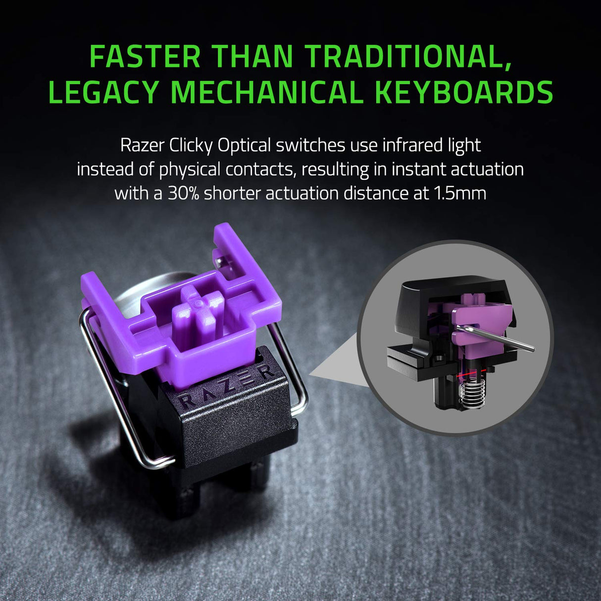 Razer Huntsman Mini (Purple Switch) - Teclado Gaming, compacto para juegos del 60% con interruptores opto-mecánicos (tapas de teclas PBT, cable USB-C desmontable) Teclado Español - Negro