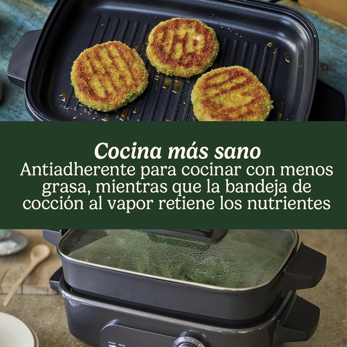 Cuisinart Robot de Cocina Multifunción 5 en 1 | Asar, dorar, cocer al vapor, cocinar y hervir a fuego lento | Antiadherente, placas y sartenes intercambiables | Apilable, fácil de guardar | Gris