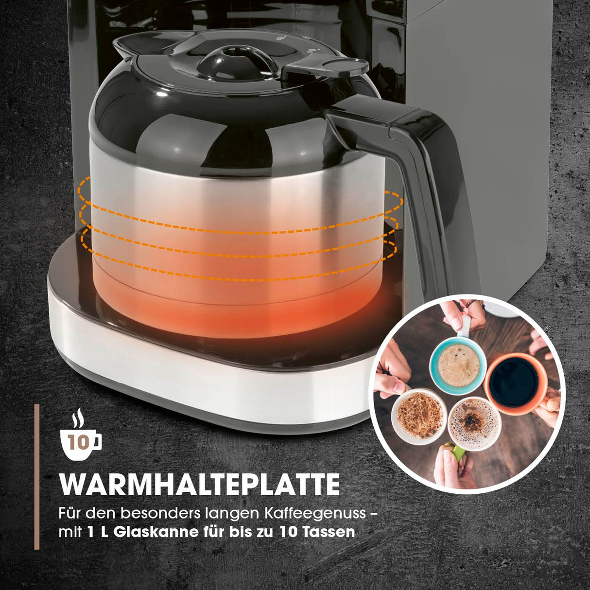 Barista Cafetera de filtro con molinillo con jarra térmica, incluye jarra térmica para hasta 10 tazas grandes de café, para granos de café y café en polvo [acero inoxidable, negro/gris