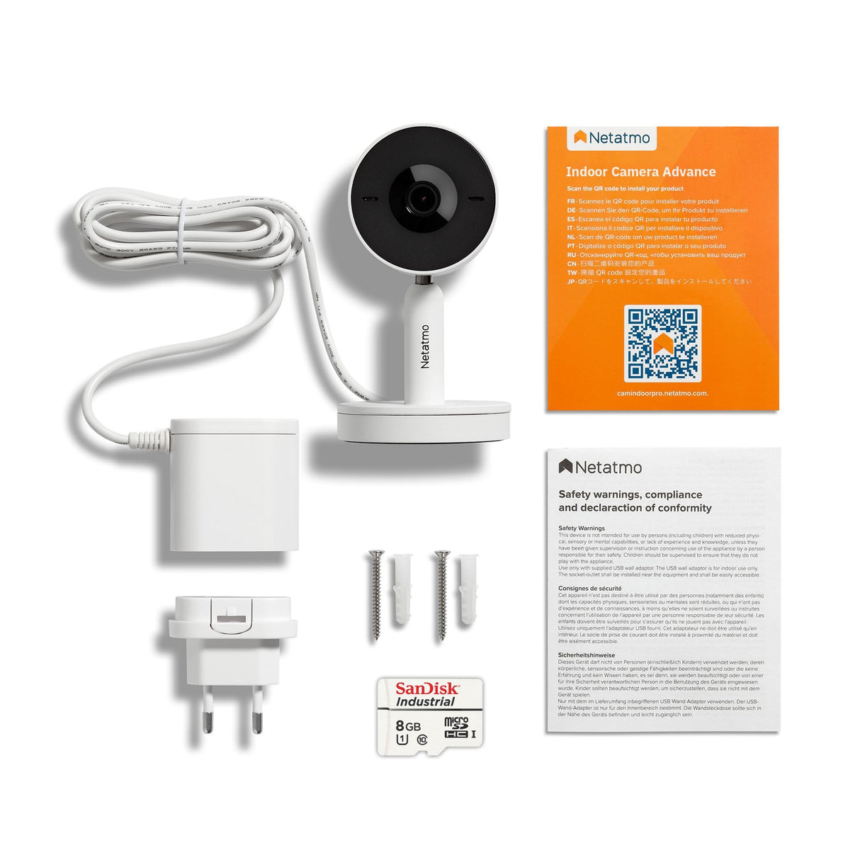 Netatmo Cámara Inteligente para Interiores Advance - Reconocimiento Facial Optimizado por IA, Audio Bidireccional, Ángulo de visión Amplio de 130°, HDR 2K, 30 fps, Zoom X16, 2X SD - Blanco