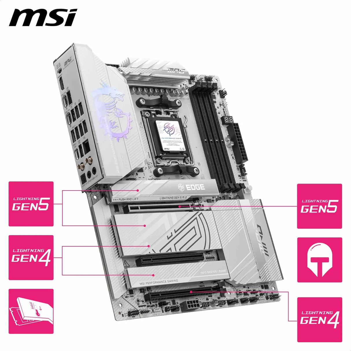 MSI MPG X870E Edge TI - Placa Base WiFi, ATX, Compatible con procesadores AMD Ryzen 9000/8000/7000, AM5-80A SPS VRM, DDR5 Memory Boost 8400+MT/s (OC), PCIe 5.0 x16, M.2 Gen5, Wi-Fi 7, 5G LAN