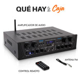 Pyle Amplificador de Audio, Inalambrico, Bluetooth, Estereo, 4 Canales, Entrada de microfono, AUX, Salida del Altavoz del subwoofer RCA, USB, Potencia Maxima de 500W a 4-8 ohmios
