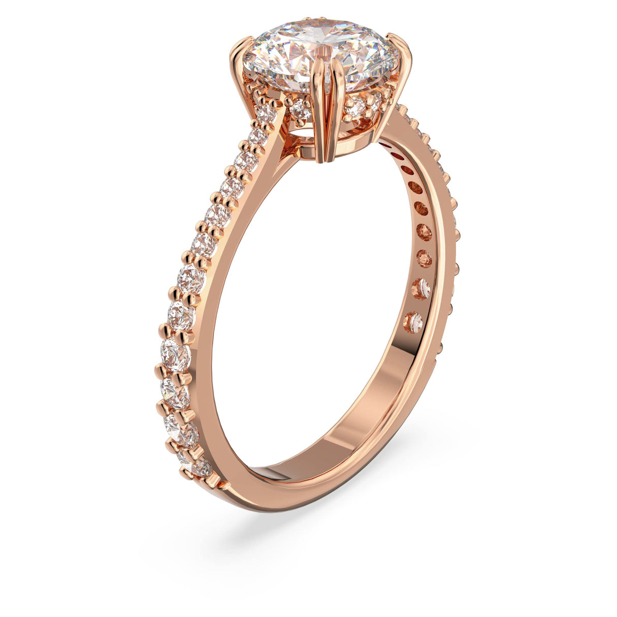 Swarovski Anillo de cóctel Constella, Talla redonda, Pavé, Blanco, Baño tono oro rosa