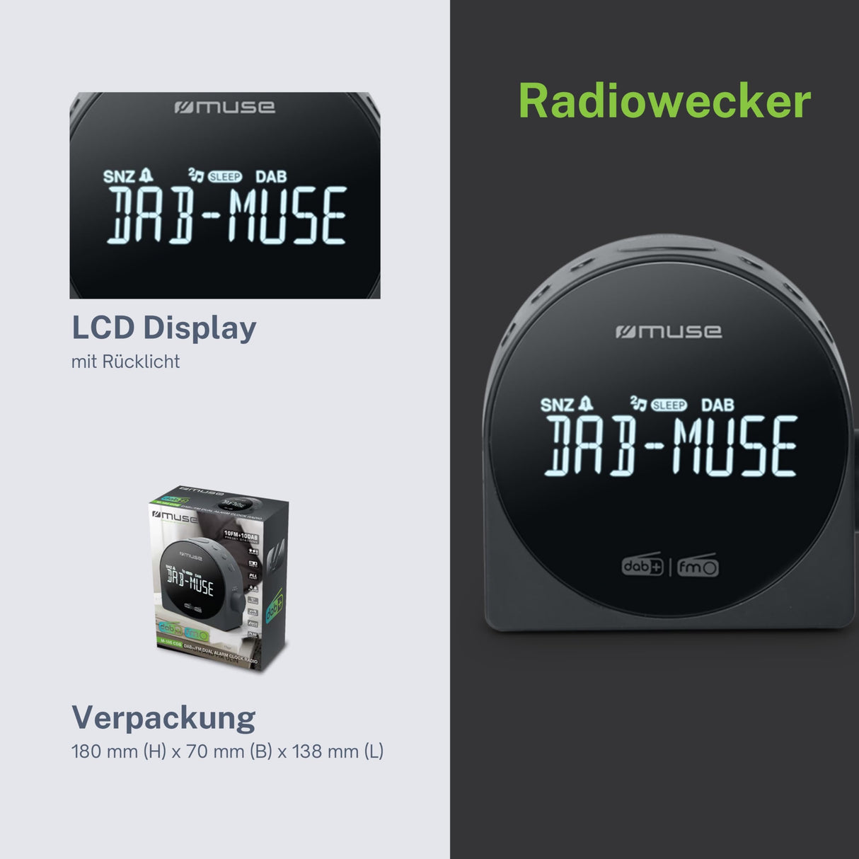 MUSE M-185CDB - Radio Digital para Reloj Dab+, Alarma Dual